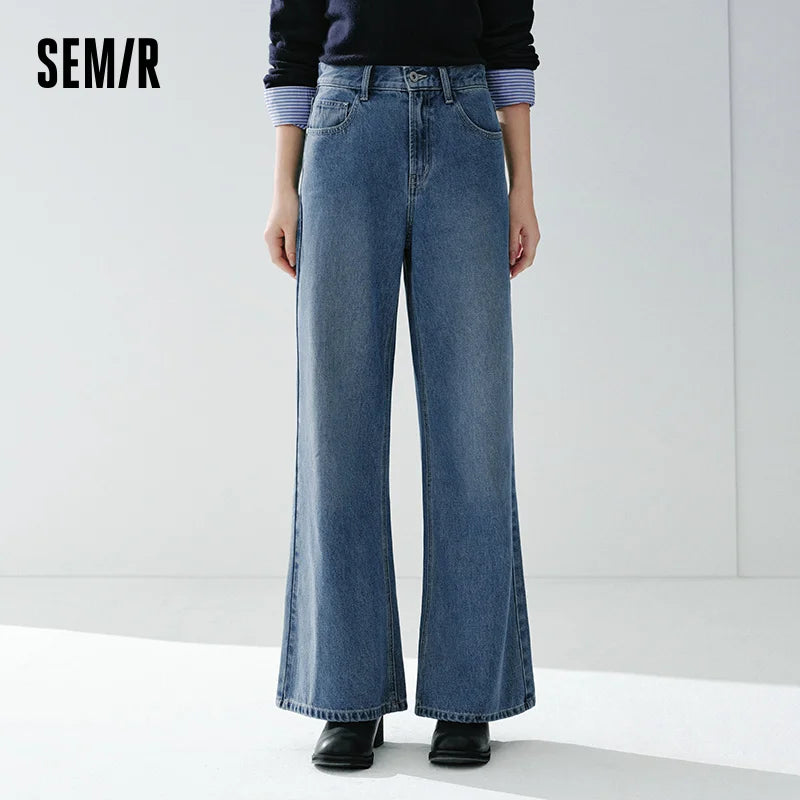 Semir Soft Jeans Women 2026 Spring Distressed Loose Flare Leg Retro Style WIde Leg Casual Trendy Long Trousers