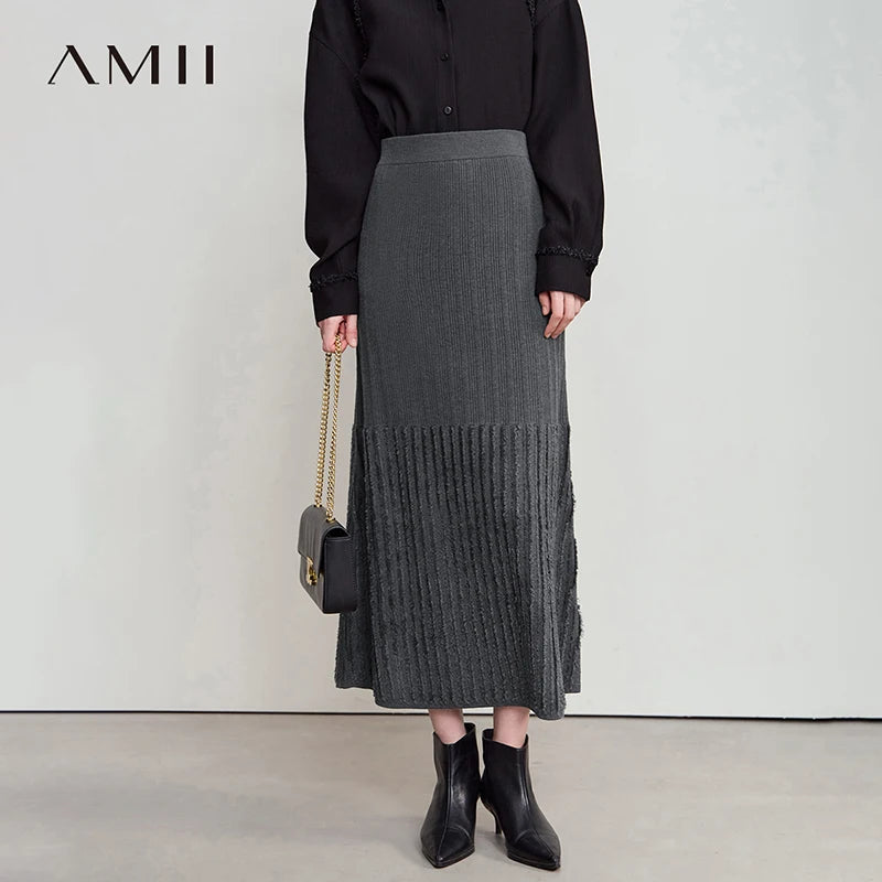 AMII Women's Skirt 2026 Autumn New Minimalist Solid Color Elegant Skirts for Women Loose Long Versatile Clothing Ladies12543030