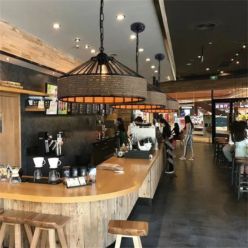 Vintage Nordic Industrial Chandelier Light Retro Iron Art Hemp Rope Hanging Lamp for Bar Cafe Restaurant Kitchen Island 30/40CM