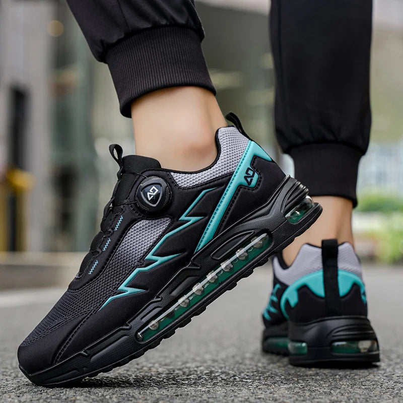 Men's Casual Sneakers Four Season Outdoor Racing Full Palm Air Cushion Running Shoes Breathable Rotary Buckle Speed Sports Shoes