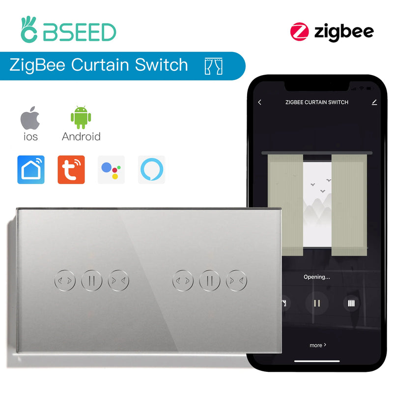 BSEED Tuya Smart Zigbee Curtain Switch Double Wirelss Touch Curtain Switch Google Home Smart Life Alexa Echo Voice Control 5A