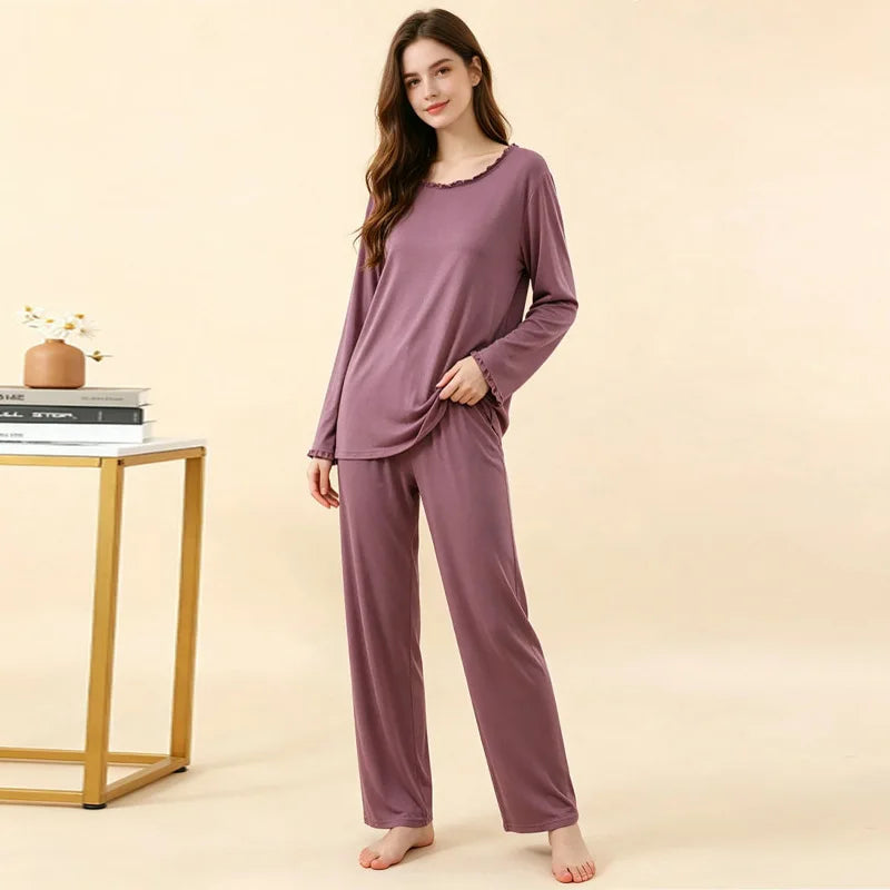 Modal Pijama Two-Piece Women's Set Pajamas for Lady Home Wear Spring Autumn Long Sleeve Sleepwear for Sleeping Pyjama Set