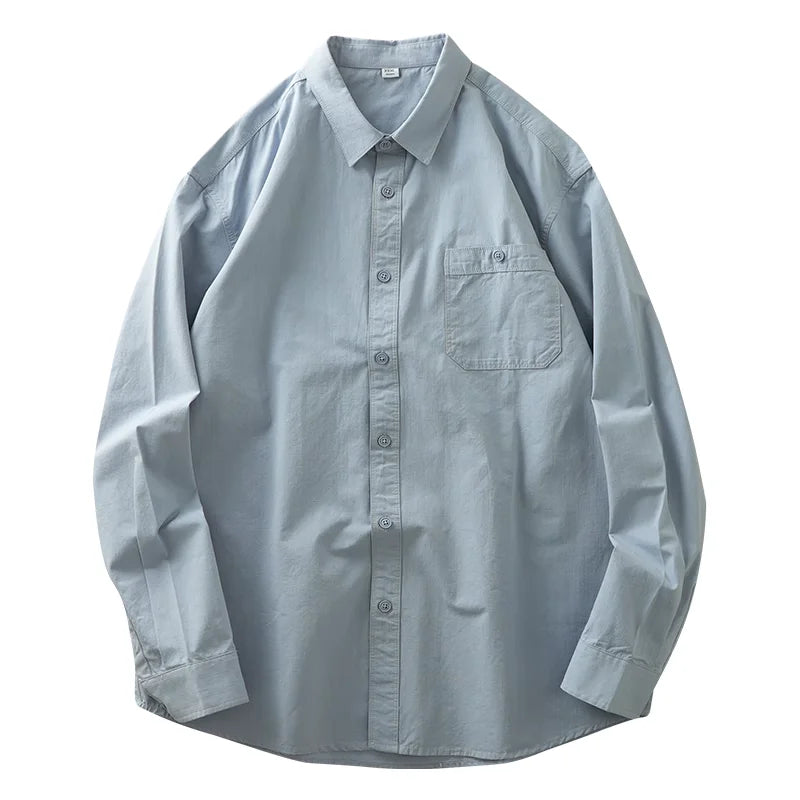 DUKEEN Men's 100% Cotton Shirts Long Sleeve Casual Solid Color Formal Shirt 2024 Spring and Autumn Loose Turn-Down Collar Tops
