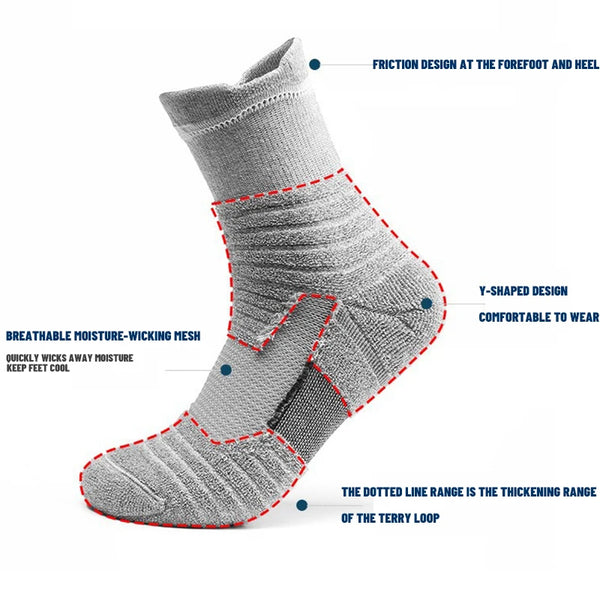 WRELS Athletic Running Socks No Blister Cushion Moisture Wicking Socks for Cycling Sport Crew Socks Arch Support Cushioned Socks