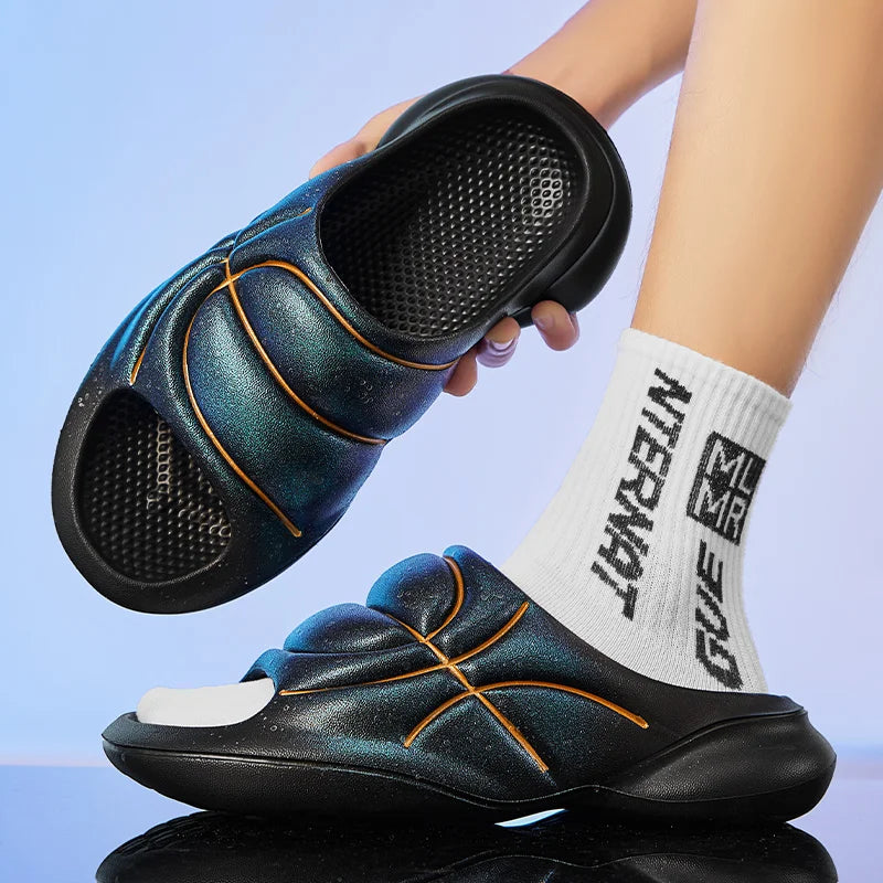 Basketball fluorescent slippers men's summer new outdoor soft soled comfortable beach shoes breathable fashion plus size sandals