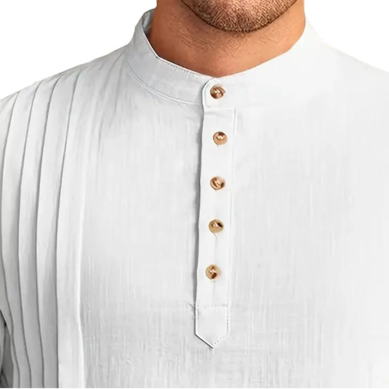 2026 Summer New Style Men's Long Cotton Shirt, Middle Eastern Arab Muslim Robe, Available in White, Black, Blue and Green.