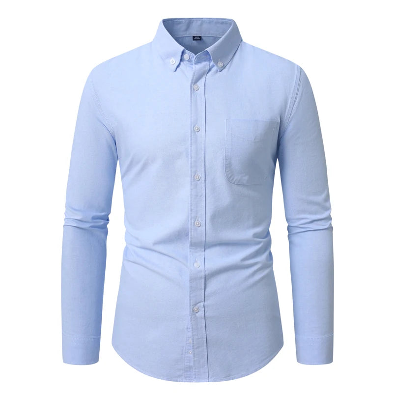 Button Down Collar Men's White Long Sleeve Cotton Shirt, Oxford Spun Business Casual Shirts,Asian Size M-4XL,Gray Blue Available