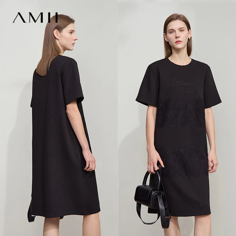រ៉ូប Amii Minimalist រលុង 2026 ម៉ូដរដូវក្តៅ កមូល អក្សរ ប៉ាក់ចរ រ៉ូបធម្មតា សម្លៀកបំពាក់នារី 12542195