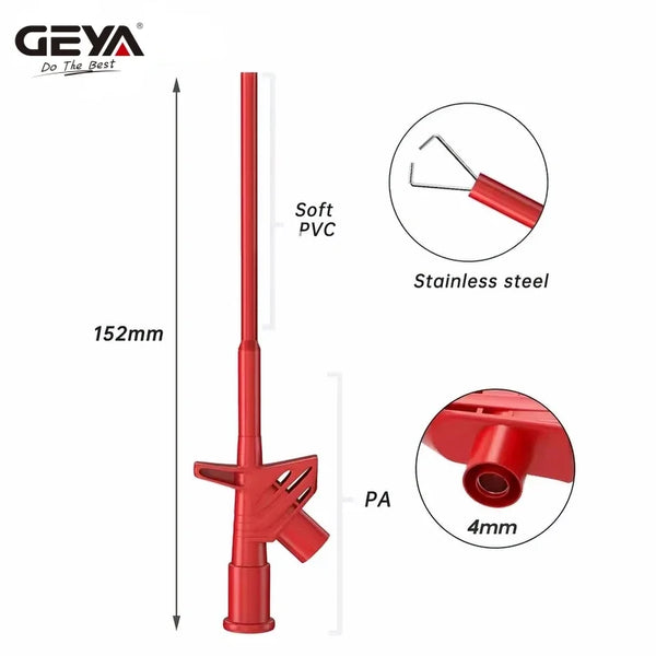 ឈុត ទំពក់ សាកល្បង រហ័ស GEYA 2PCS វ៉ុលខ្ពស់ 1000V ដែលអាចបត់បែនបាន ប្រដាប់ សាកល្បង អ៊ីសូឡង់ វិជ្ជាជីវៈ ជាមួយ រន្ធ 4mm
