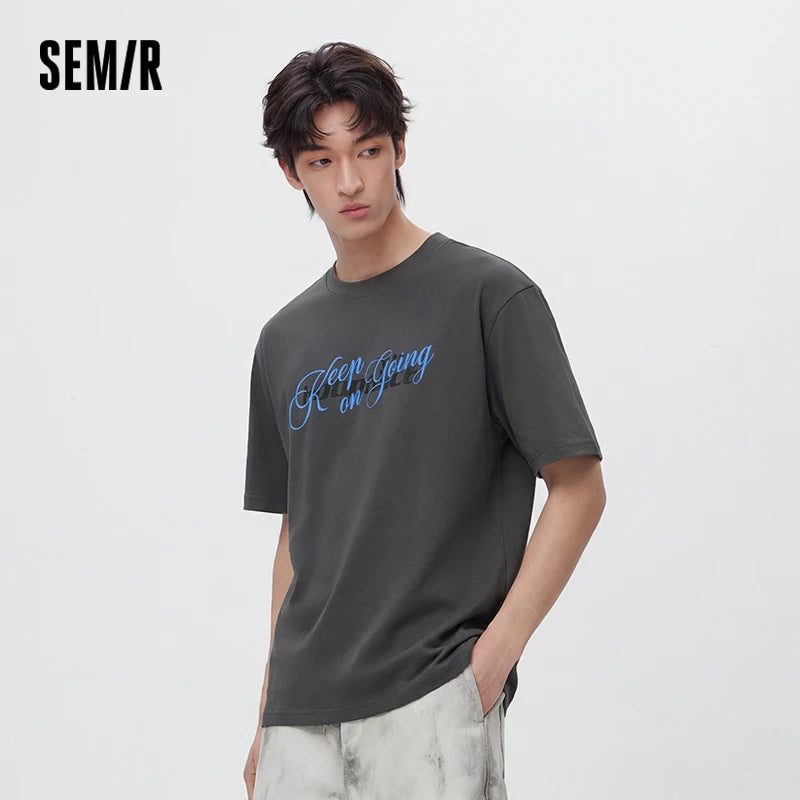 Semir Mens Tshirt 2026 Trendy Letter Printed Knitted Moisture Wicking Quick Dry Crew Neck Casual