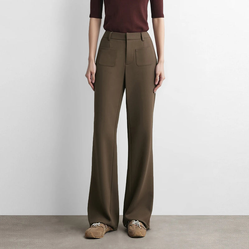 Amii Flare Pants 2026 Autumn New Retro Commuter Elastic Wide Leg Pants Pocket Knitted Casual Versatile Women's Trousers 12623063