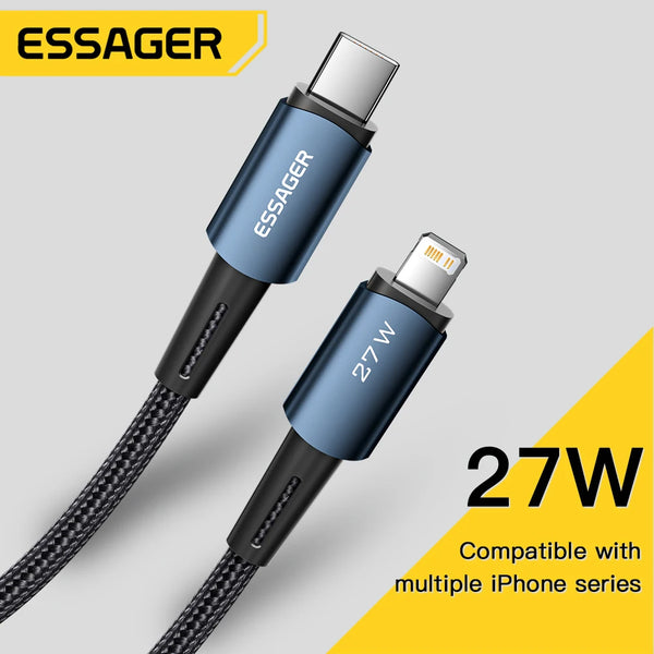 ខ្សែសាក Essager USB C សម្រាប់ iPhone 14 13 12 11 Pro Max XS 20W ខ្សែសាកលឿន Type C ទៅខ្សែភ្លើងកាលបរិច្ឆេទសម្រាប់ iPad Macbook