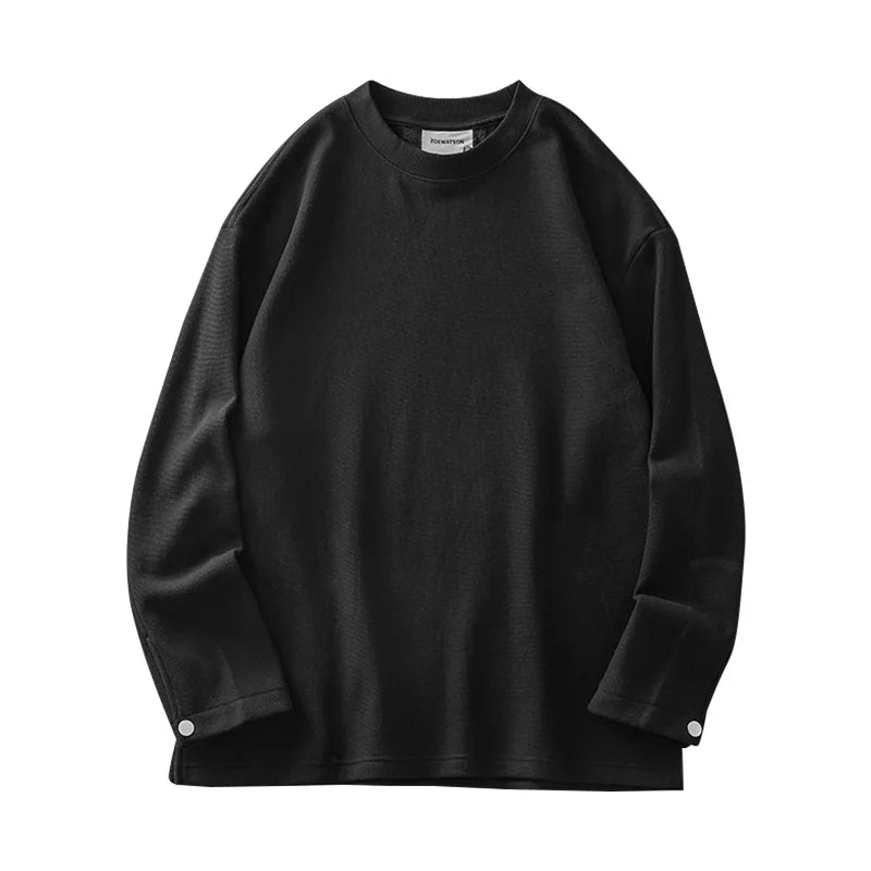 DUKEEN 400G Heavyweight Fleece-Lined Men's Sweatshirts Autumn and Winter Waffle Fabric Crew Neck Long Sleeve Warm Undershirts