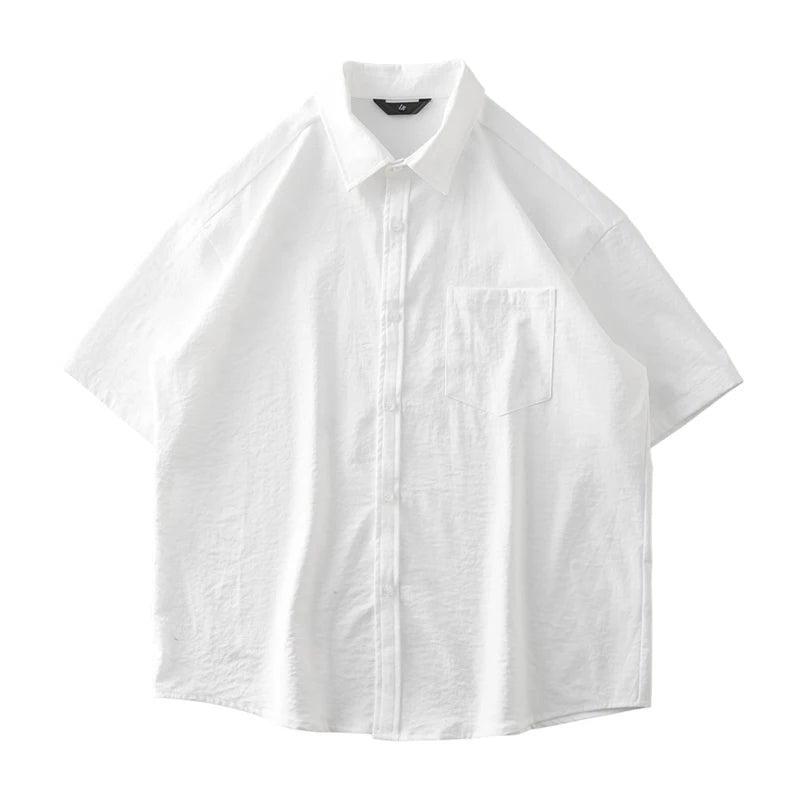 DUKEEN Ice Silk Coolness Short-Sleeve Shirts for Men 2025 Summer Casual Thin Solid Color Basic Tops White Men's Clothing