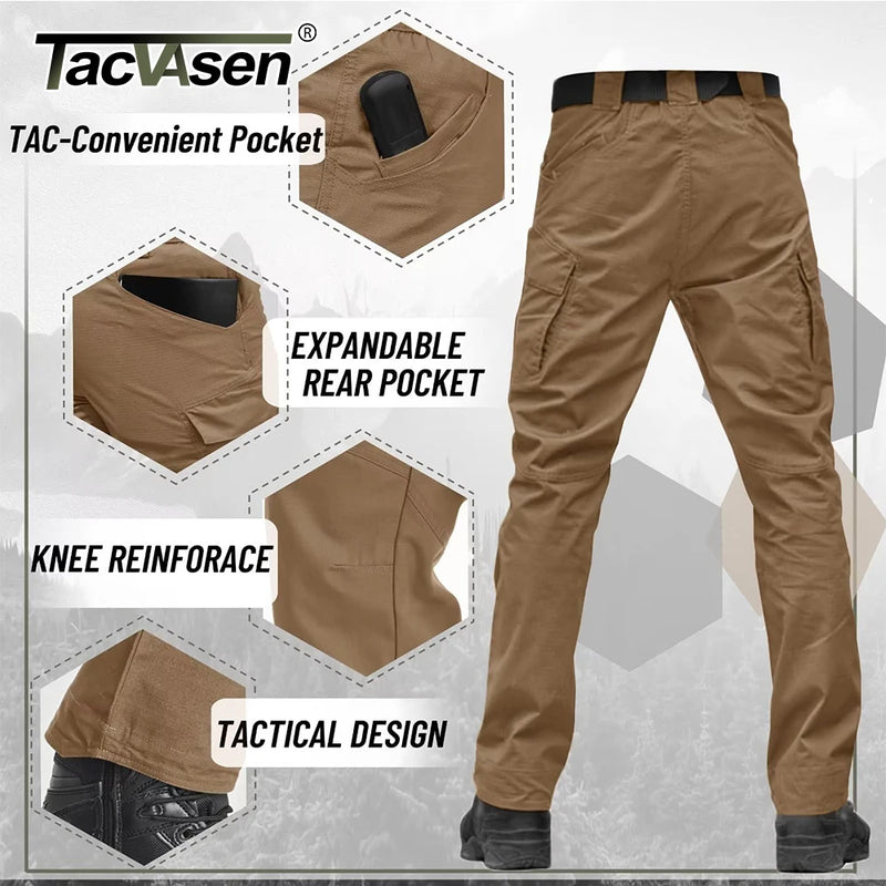 TACVASEN Zipper Pockets Pants Safari Clothing Men‘s Outdoor Cargo Pants Hiking Combat Trousers Ripstops Work Pants Field Male