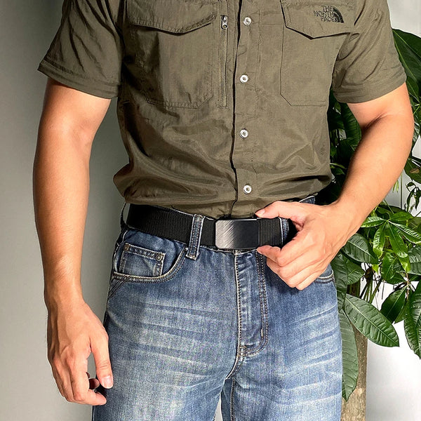 VATLTY 38mm Stretch Belt for Men Metal Automatic Buckle Fashion Casual Belt Tight Woven Real Nylon Elastic Belt Outdoor Girdle