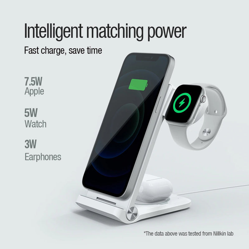 NILLKIN 3 in 1 Magsafe Wireless Charger Stand for iPhone 15/14/13 Pro Max For Airpods Pro MFI For Apple Watch Ultra 8/7/SE/6/5/4