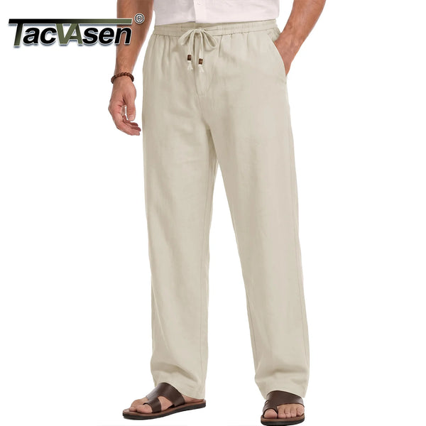 TACVASEN Mens Cotton Pants Casual Loose Fit Summer Beach Pants Lightweight Elastic Drawstring Waist Trousers with Pockets 2026