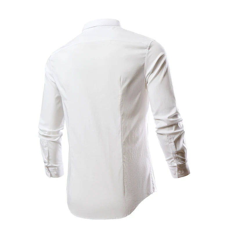 2026 New Men's Black Embroidered Long Sleeve Shirt, Black Single Breasted Lapel Casual Shirts, Asian Size M-6XL
