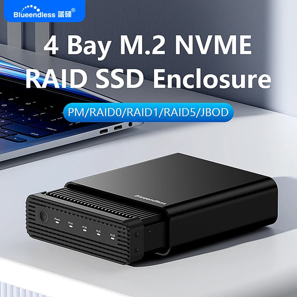 ប្រអប់ ដាក់ ថាស SSD ខាងក្រៅ M2 4-Bay USB4 របស់ Blueendless M.2 NVME 40Gbps M.2 NVME RAID PM/RAID 0/RAID 1/RAID 5/JBOD SSD
