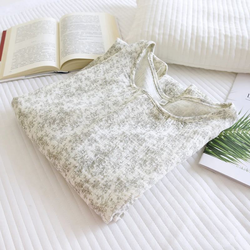Summer Pajamas for Woman Pyjamas Floral Thin 2PCS Short Sleeve Night Wear for Ladies 100% Cotton Home Suit Women's Sleepwear