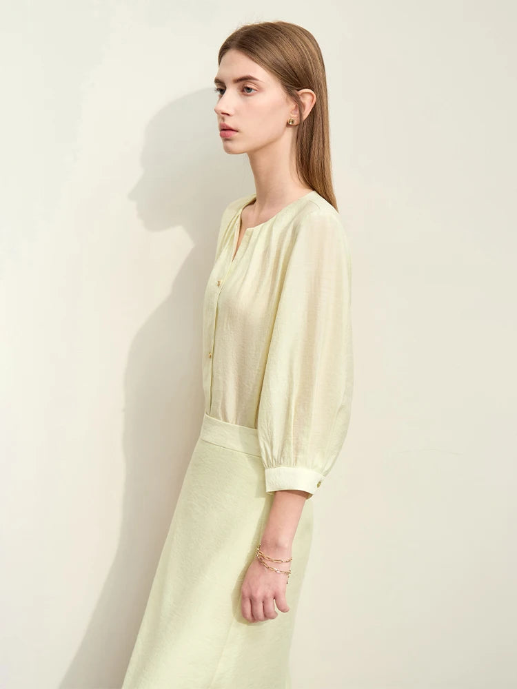 អាវ Amii Minimalism 2025 សម្រាប់នារី រដូវស្លឹកឈើជ្រុះ អាវថ្មីលាយបញ្ចូលគ្នា ត្បាញរលុង អាវការិយាល័យ អាវក្រណាត់មិនលាត អាវស្រី 12442001