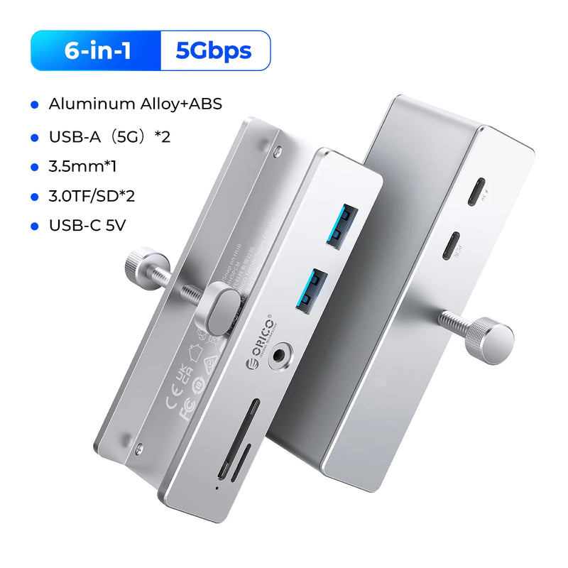 ORICO MH5PC USB 3.2 Hub 6-Port Expansion with Power Connector 10Gbps Protocol High-Speed Transmission SD TF Card Fast Reading