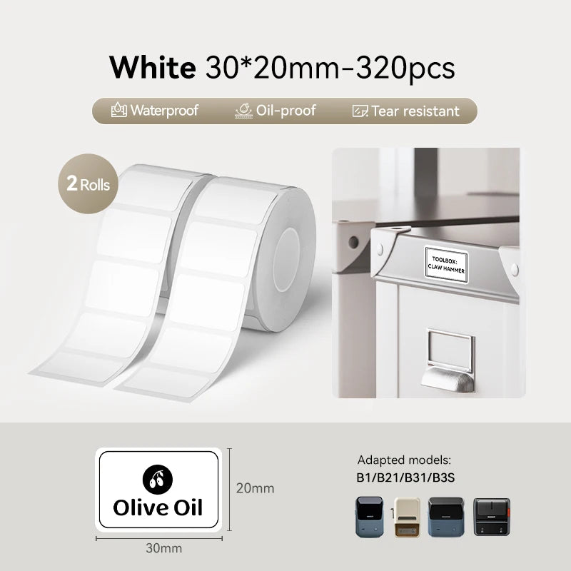 2 Rolls NIIMBOT B1 B21 B3S Thermal Label Clothing Price Food Self-adhesive Tag Waterproof Office Pocket Printer Label Paper