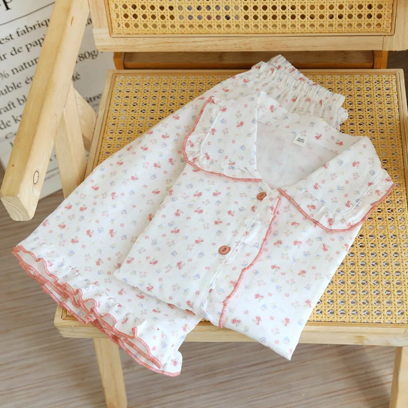 100% Cotton Pyjamas Woman Nightwear Summer Sets Floral Print Short Sleeve Pajamas Sleepwear Women's Loungewear Sleeping Wear