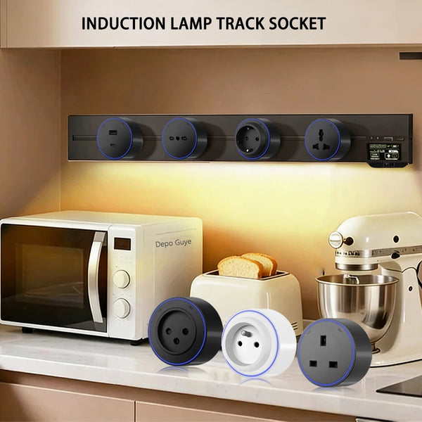 Induction lamp Wall Power Track Socket EU/FR/Russian/Israel/Italy Office Electric Socket Removable Adapter Plug UK Universal USB