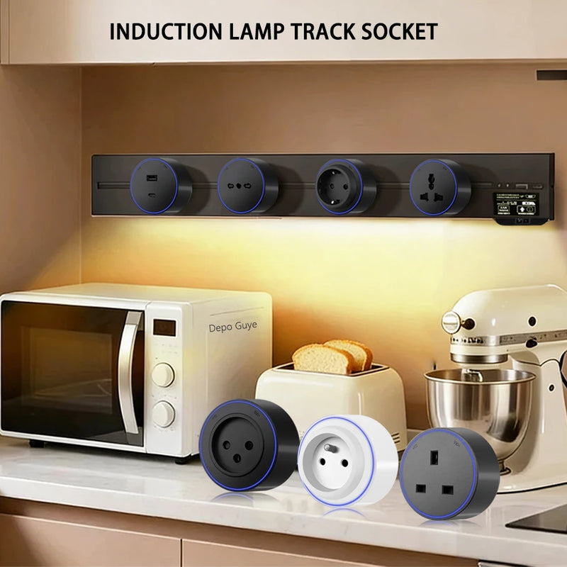 Induction lamp Wall Power Track Socket EU/FR/Russian/Israel/Italy Office Electric Socket Removable Adapter Plug UK Universal USB