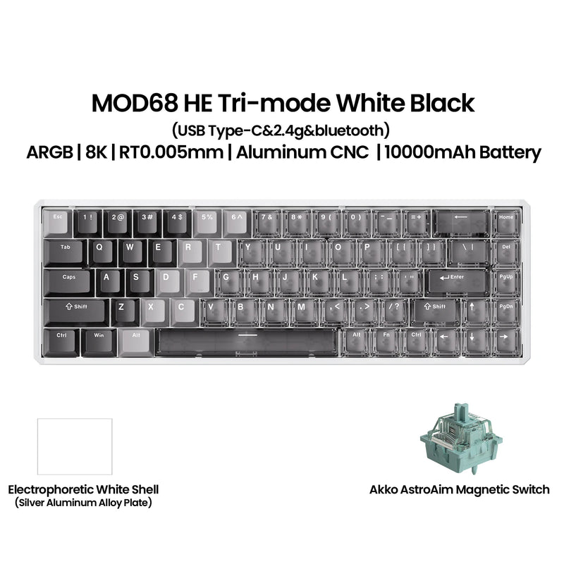 Akko MOD68 HE Keybaord Aluminum CNC 65% Magnetic Switch Rapid Trigger 0.005mm 8K ARGB Gaming Custom Mechanical Keyboard Gasket