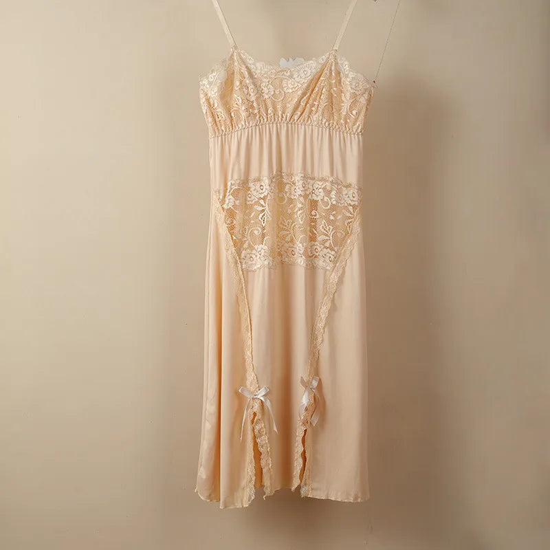 French New Suspender Nightdress Women's Lace Mesh Dressing Gown Female Loungewear Dress Sexy Nightgowns Ladies Sleepwear