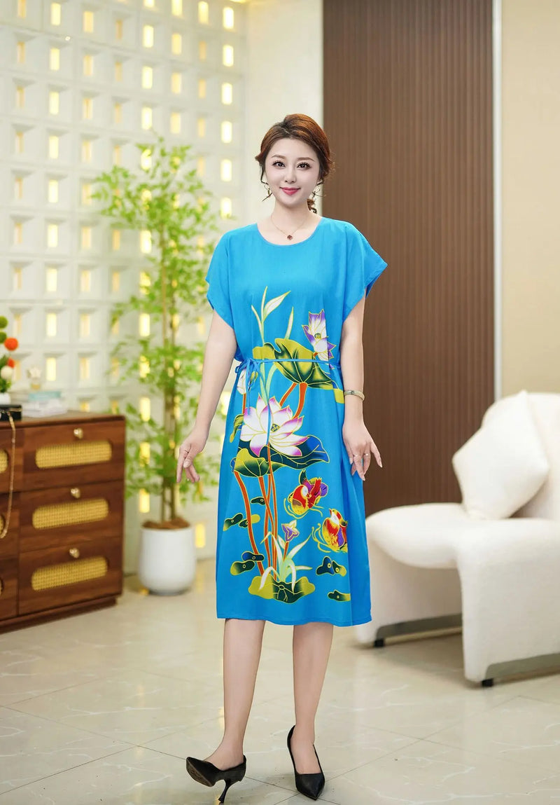 Loose Middle Aged Mother Nightwear Dress Big Size Short Sleeve Women's Sleepwear Night Shirt Summer Nightgown Loungewear