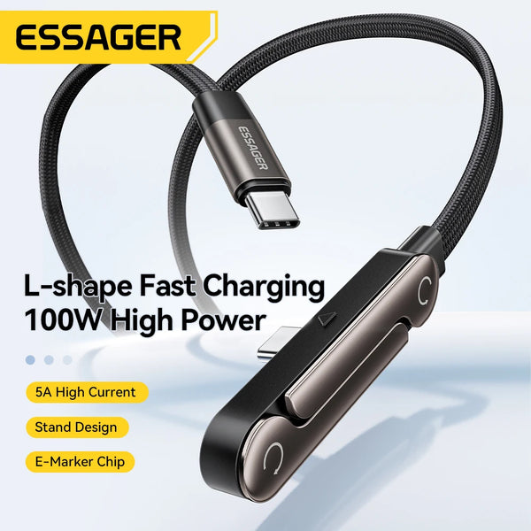 ខ្សែសាក Essager 100W Type-C ខ្សែសាកទូរស័ព្ទបត់បាន PD សាកថ្មលឿនសម្រាប់ iPhone 17 16 15 Pro Max Macbook Samsung Huawei Xiaomi