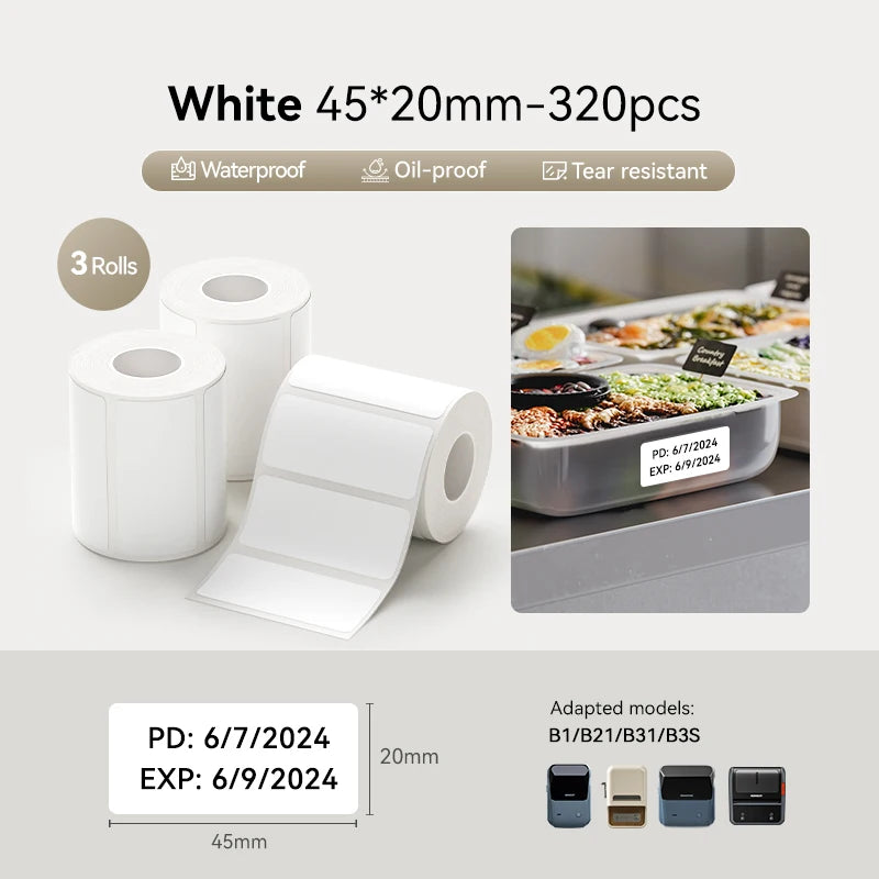 3 Rolls Niimbot Thermal Label Sticker for B1/B21/B3S/B31Barcode Sticker White/Color/Transparent Self-adhesive Paper 20-50mm