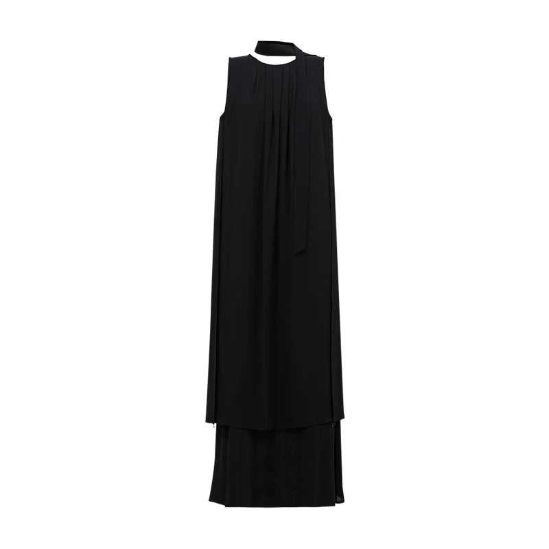 Amii Chiffon Women's Dress 2026 Summer New Tie Neck Spaghetti Strap Two-Piece Set Holiday Casual Slip Dress for Women 12652076