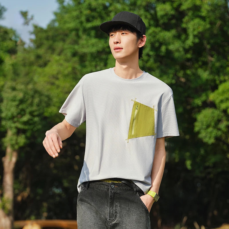 Semir Men Tshirt Color Block Pocket Knit Slightly Loose Quick Dry Crew Neck Top 2026 Summer Casual Fashion Wear