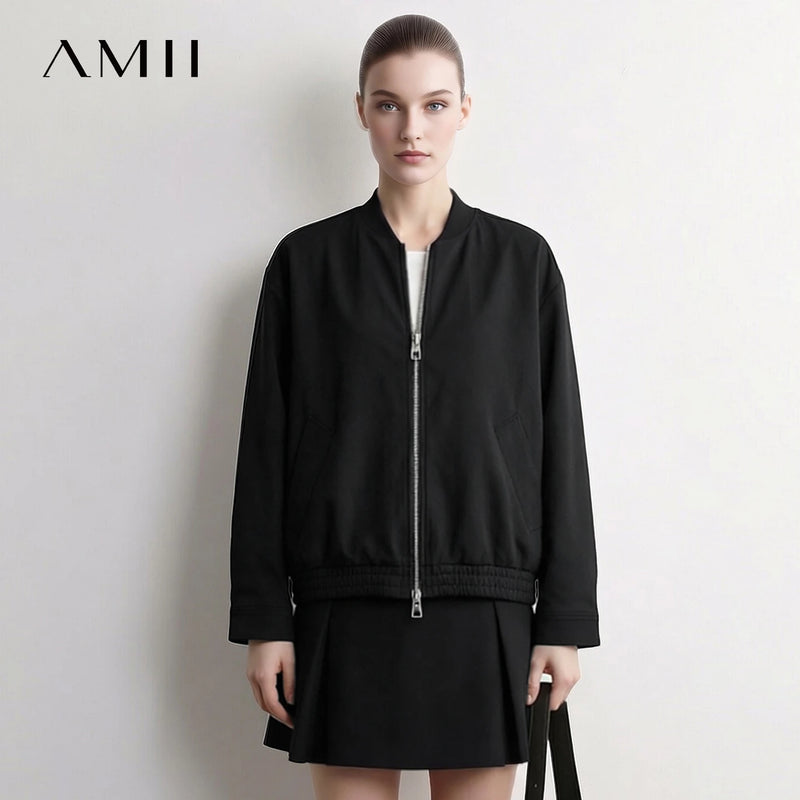 Amii Women Baseball Jacket A-Line Skirt 2 Piece Set Casual Commuter Mini Skirts Autumn 2026 Woman Zip Up Coat Separate 12643077
