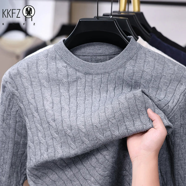 New Arrival Mens Crew Neck Knit Sweater Thick Soft Cable Knit Material Slim Cut Long Sleeve Autumn Winter Outer Tops