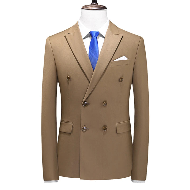 Men's Blue Long-sleeved Suit Jacket, Double-breasted Business Coat, Asian Size Slim fit Blazer,Available in Green,Red,Black,Gray