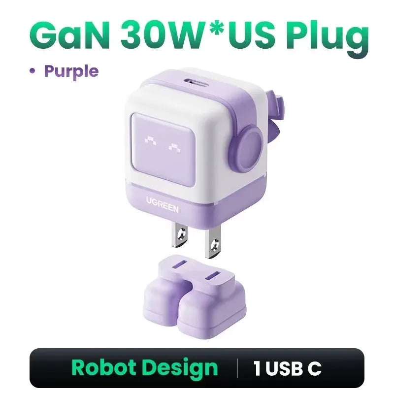 【US Plug】UGREEN100W 65W 30W GaN Charger Robot Design QC4.0 3.0 PPS for iPhone 18 17 16 Pro Macbook Laptops Tablet iPad Samsung