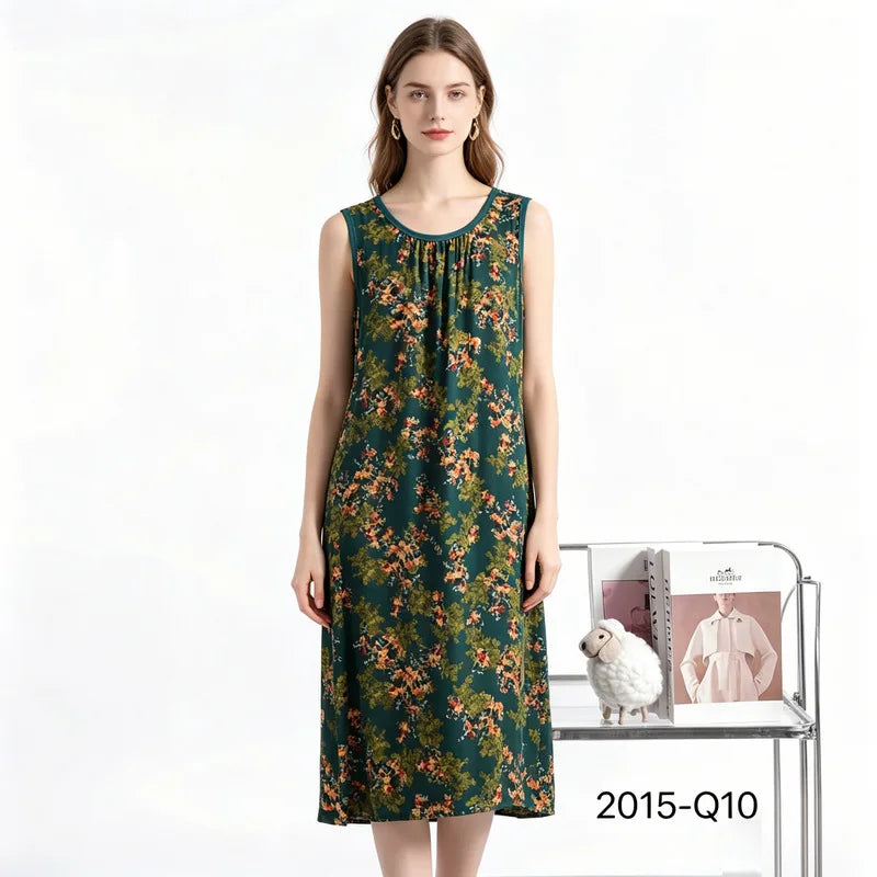 Women's Nightgown Night Dress Round-Neck Sleeveless Summer Nightgowns Woman Sleep Soft Lounge Dress for XL-6XL Pajamas Dress