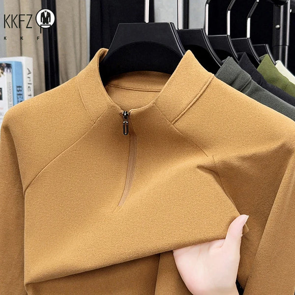 Mock Neck Half Zip Fleece Long Sleeve Shirt For Men Soft Warm Thermal Top Slim Fit Casual Autumn Layering Outfit