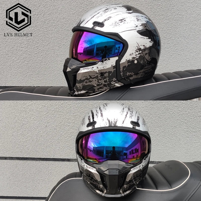 LVS motorcycle retro helmet modular detachable combination full helmet semi covered pilot helmet off-road helmet DOT approved