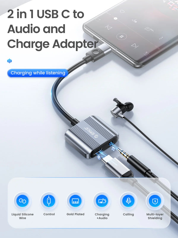 ORICO USB C to 3.5mm Headphone and Charger Adapter 2 in 1 Lightning Type C to Aux Audio Jack For Huawei iPad Pro Samsung Pixel