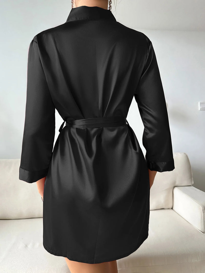 Home Dress Can Wear Ice Silk Robe Pajamas Women Summer European and American Ladies Lace-up Bathrobe Sexy Morning Gown