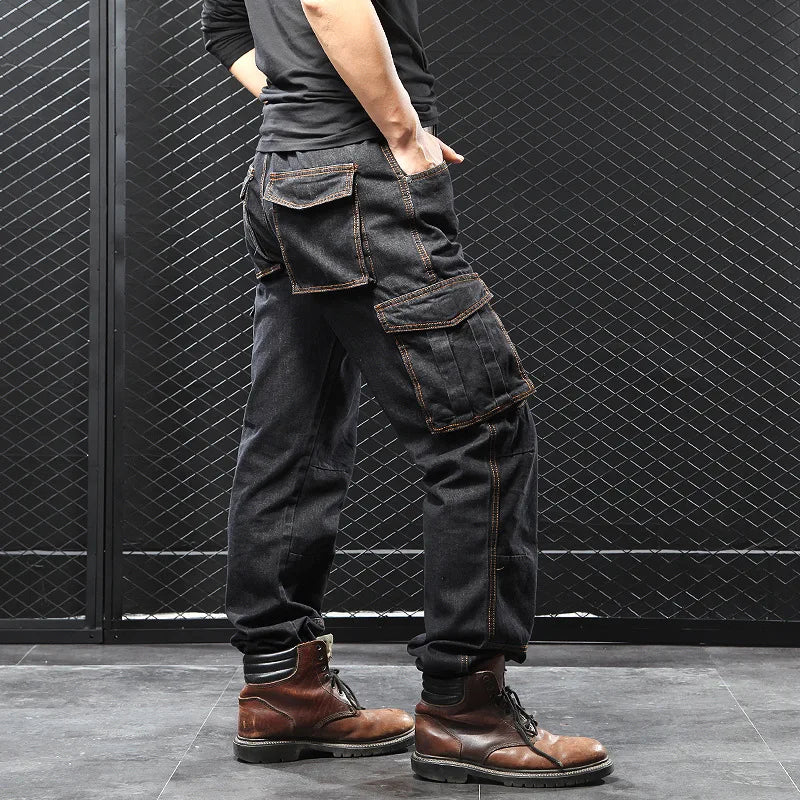 Men's Workwear-Style Blue Jeans, High-Quality Loose-Fit Denim Pants, Asian Sizes 30–42.