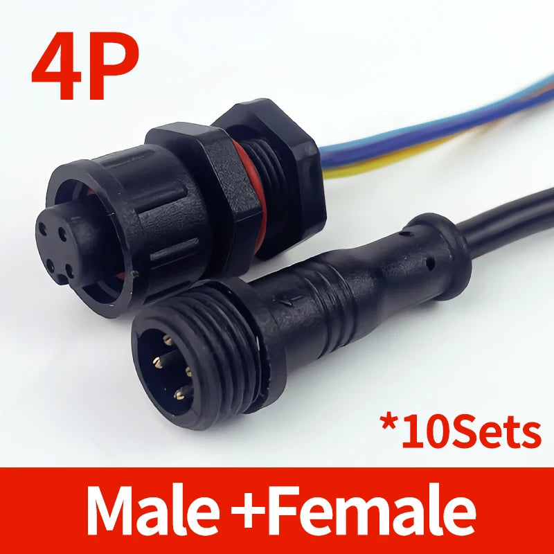 ឧបករណ៍ភ្ជាប់អាកាសចរណ៍ IP65 M12 បន្ទះម៉ោនចំនួន 10 ដុំ មានខ្សែភ្ជាប់ជាមុនសម្រាប់បុរស និងស្ត្រី 2P 3P 4P 5Pin ឧបករណ៍ភ្ជាប់អគ្គិសនីការពារទឹក