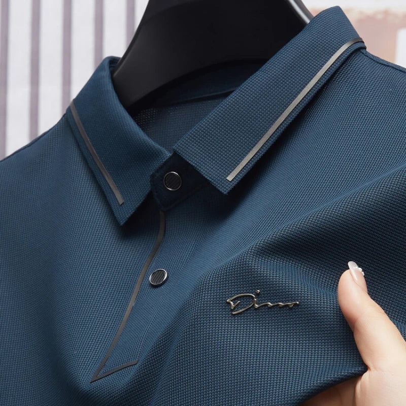 Men's New Polo Shirt, Seamless Premium Luxury Cool Fabric, Business Casual Golf, Slim Fit Blouse Collar T-shirt